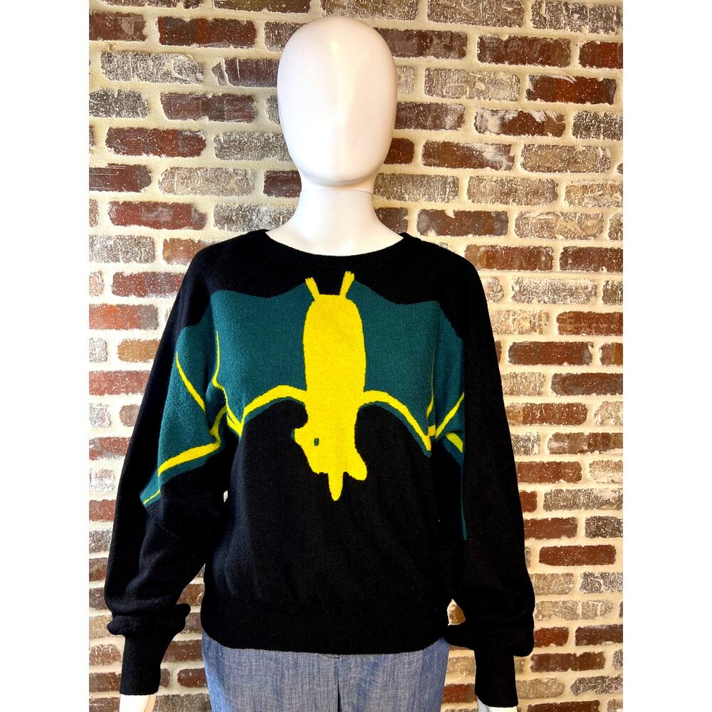 Modcloth "Hangin' Around" Pullover Sweater W Yellow/Green Hanging Bat Womens L